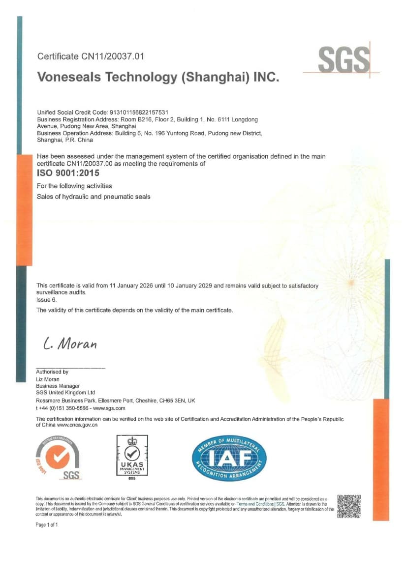 ISO 9001 Quality Management System Certificate (SGS)